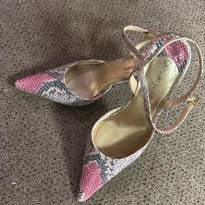 Snake leather pink and gray print genuine leather Mary Jane pointed toe shoes